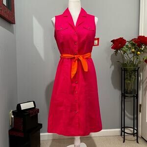 NEW Isaac Mizrahi Target Classic Midi Contrast Button Down Shirt Dress Pink NWT